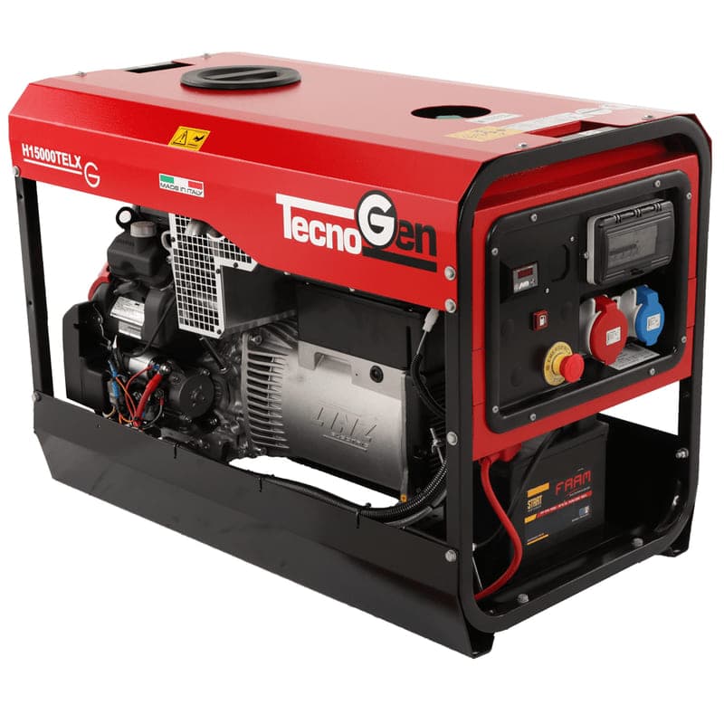 Groupe électrogène TecnoGen H15000TELX à essence, démarrage électrique, vue du produit