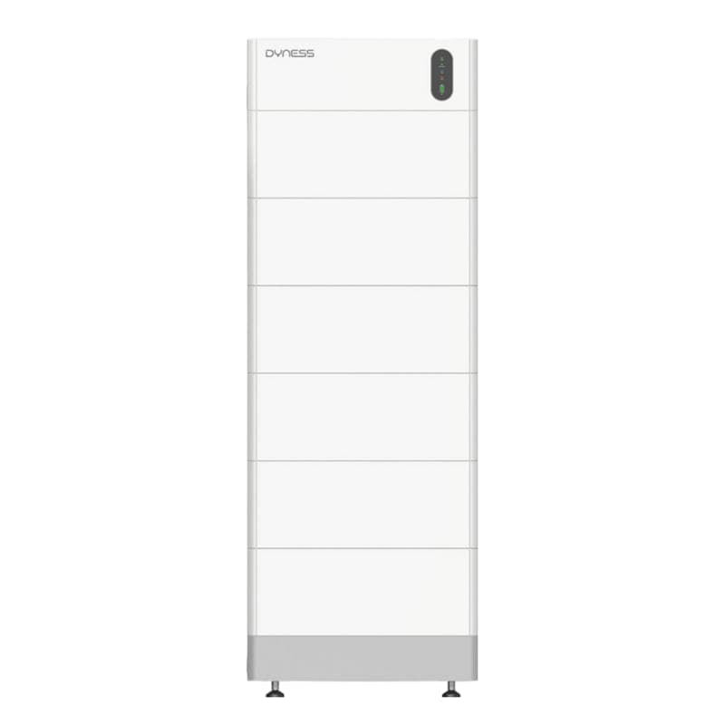 Colonne blanche Dyness Tower Pro TP23 avec 6 modules de batterie et unité de contrôle supérieure.