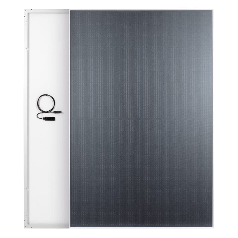 Panneau FuturaSun Silk Plus Silver présenté de face et de dos, finition argentée et dos blanc.